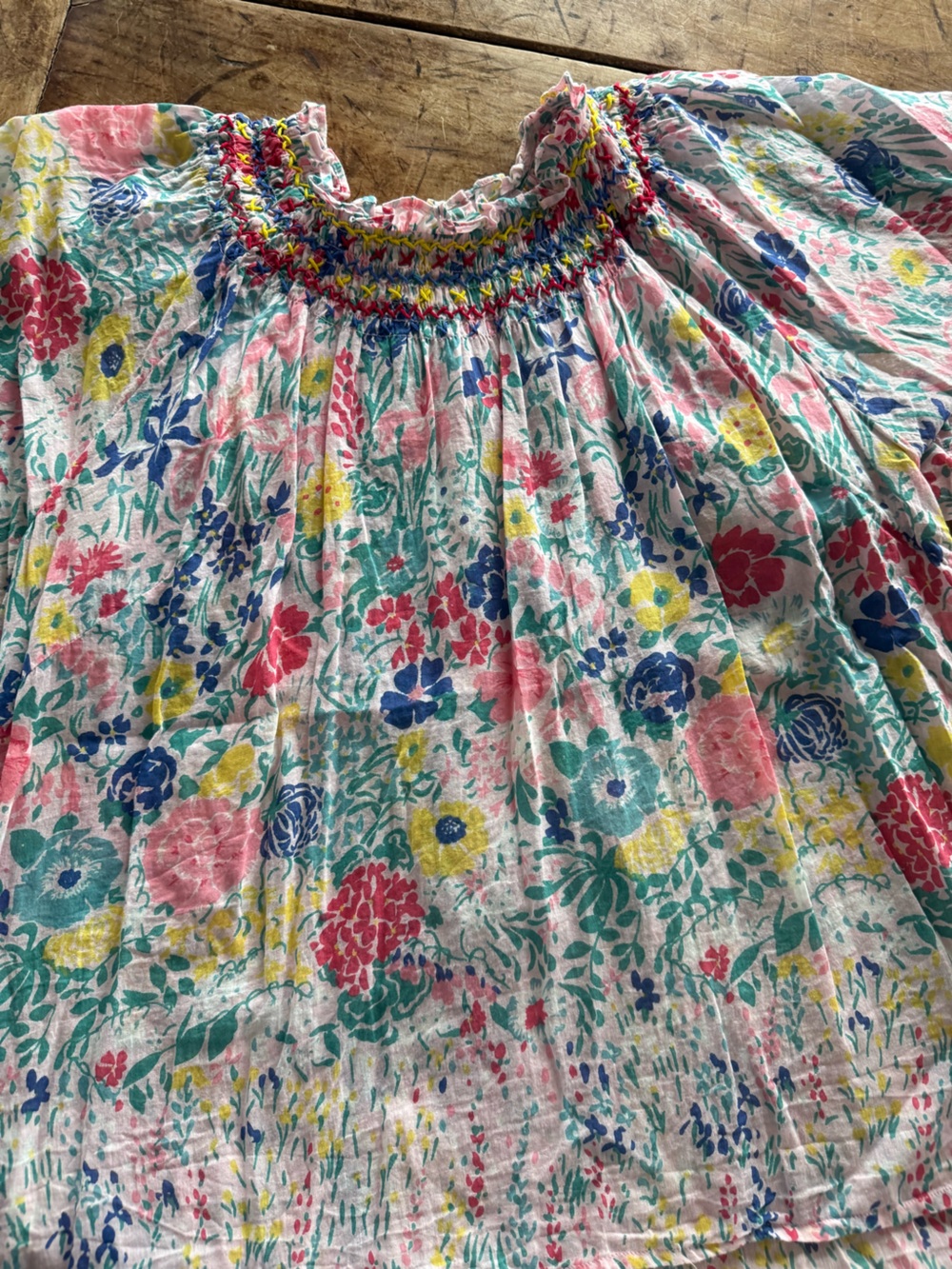 Women’s Floral Smocked Neck Blouse- Multicolor